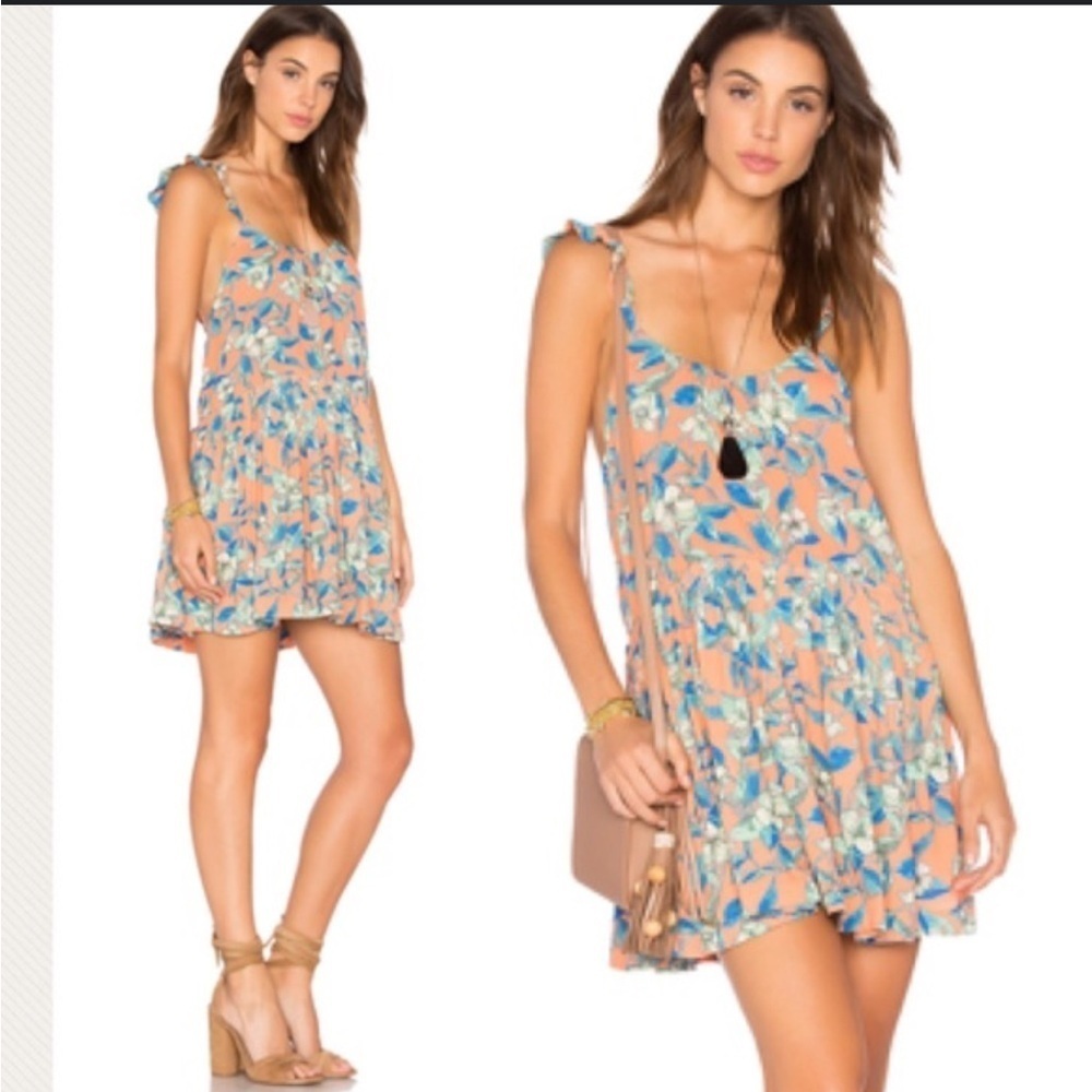 Free People Orange Floral Dear You Scoop Back Mini Dress Ruffle Straps Size Lg